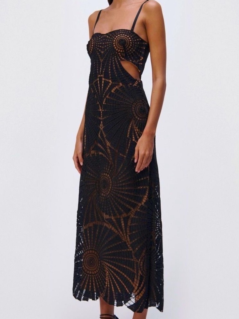 Jonathan Simkhai Black Crochet Lace Maxi Dress with Cutouts